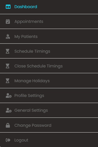 Doctor Appointment Software Menu